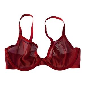 Cuup Plunge Bra 32D Mesh Amaryllis Limited Edition Red Sheer Underwire Sexy